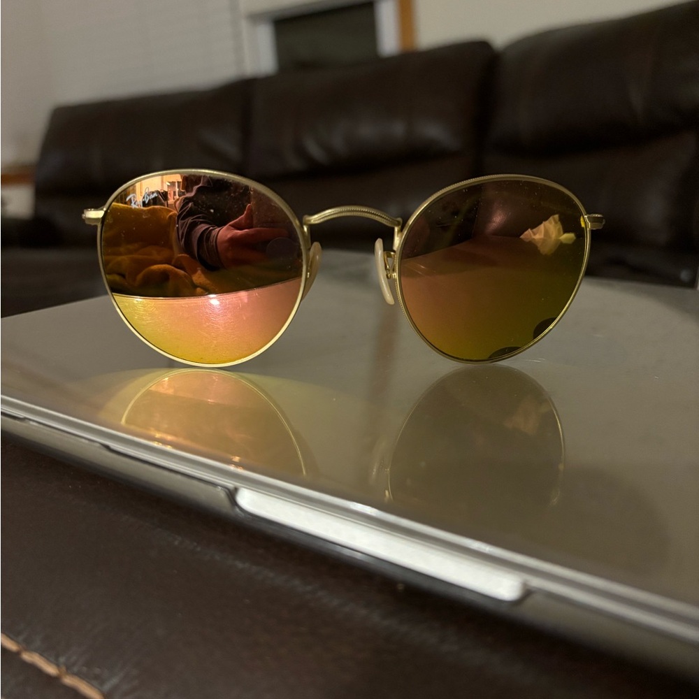 Ray ban round sunglasses pink reflective lense - gently worn